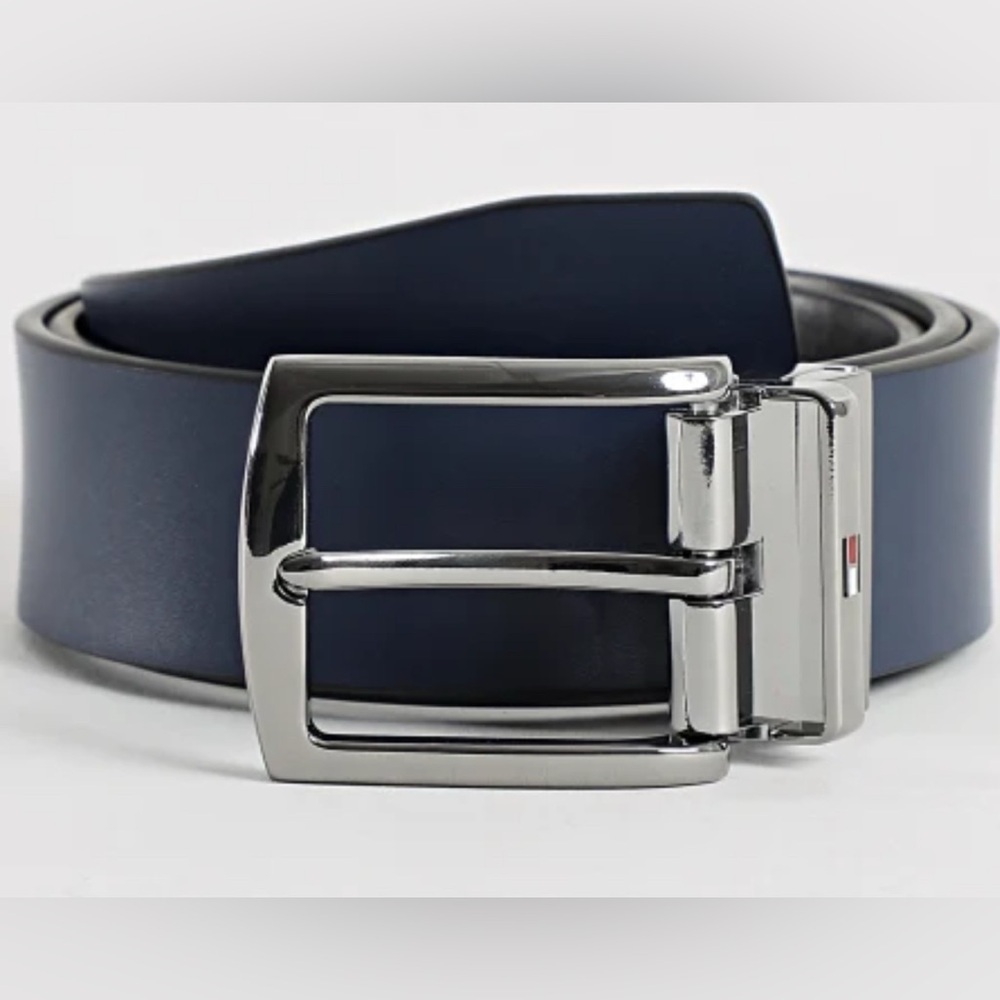 Tommy Hilfiger Navy Blue and Brown Interior Men's Belt